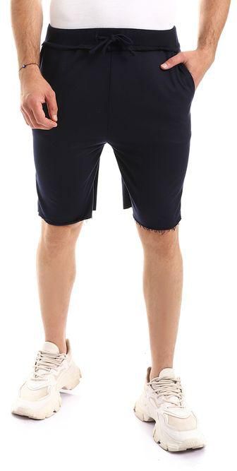 Kady Side Pockets Shorts With Unfinished Thigh Trims - Navy Blue