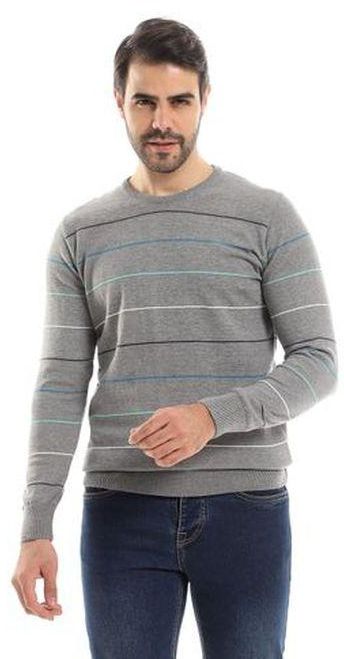 Ted Marchel Striped Round Neck Navy Blue, White, Mint, Turquoise & Heather Grey Pullover