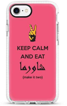 غطاء حماية واقٍ لهاتف أبل آيفون 7 مطبوع بالكامل بعبارة "Keep Calm And Eat شاورما" (باللون وردي)