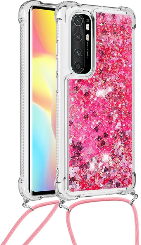 Liquid Quicksand Bling Glitter TPU Clear Cover Phone Case For Xiaomi Mi Note 10 lite with Lanyard