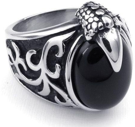 Trendy punk black stone stainless steel ring size 8