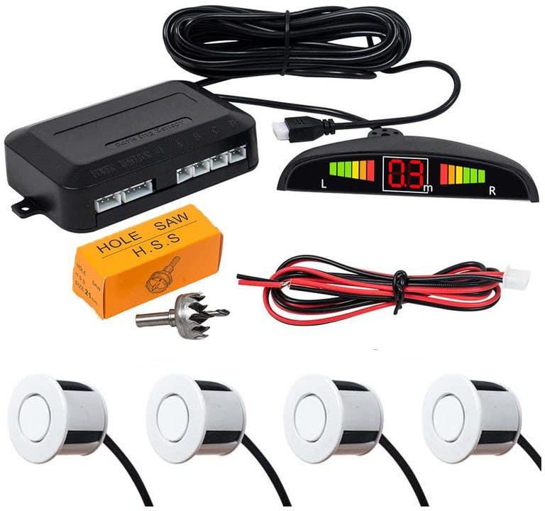 Get Rear Parking Sensor Kit White MASO LED Display Parking Assistants, with 4 Sensors Alarm Buzzer Reminder Safe Driving - Black with best offers | Raneen.com