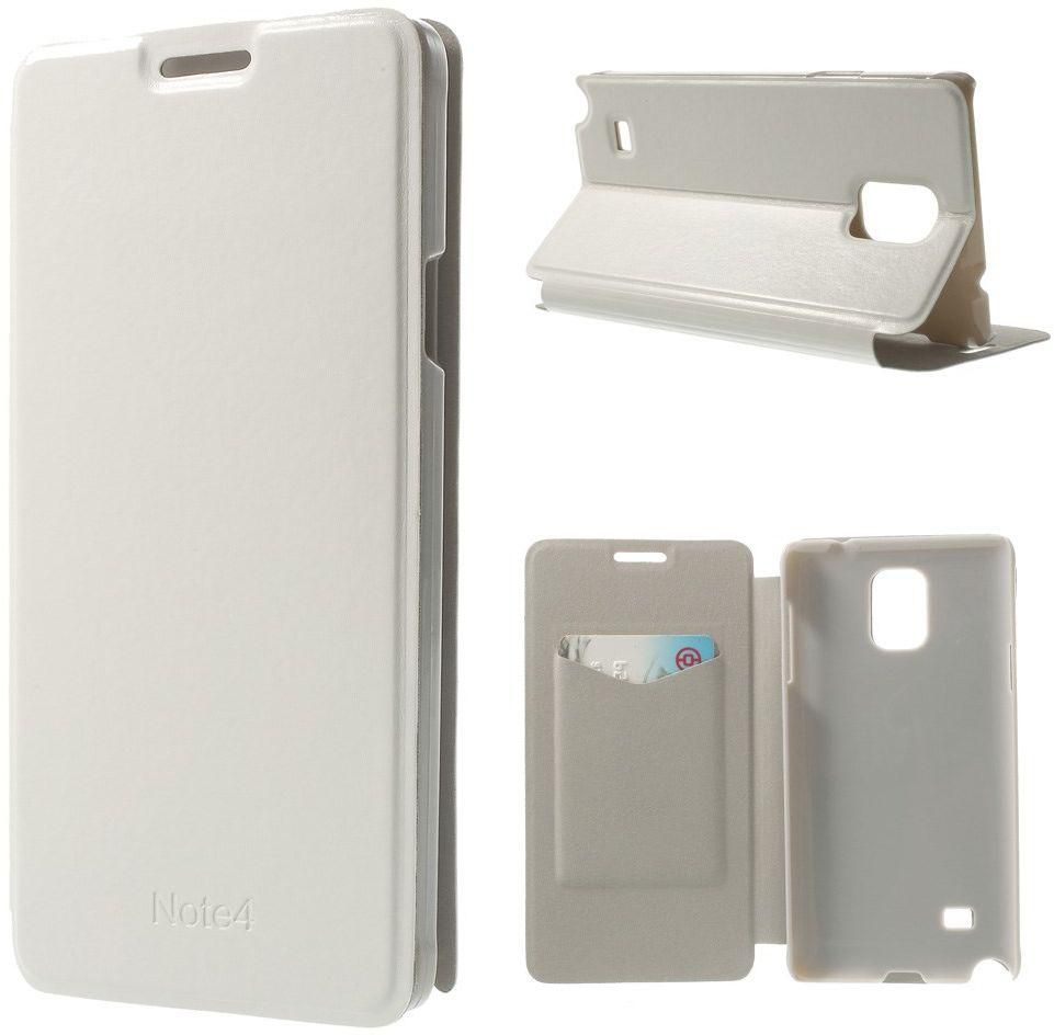 Leather Card Holder Cover w/ Stand  & Screen Guard for  Samsung Galaxy Note 4 SM-N910S SM-N910C - White