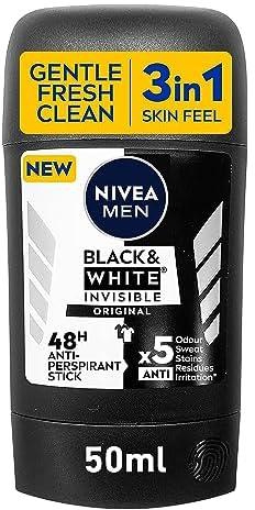 NIVEA MEN Antiperspirant Stick for Men, 48h Protection, Black & White Invisible Original, 50ml