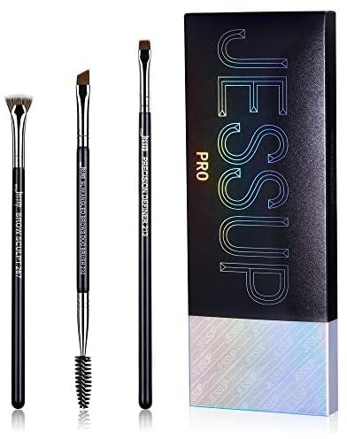 Jessup Brow Brush Set 3Pcs Professional Makeup Brush Set Premium Make Up Brush Set Black Silver T326
