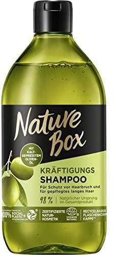 Nature Box Shampoo Strengthening (385 ml), Shampoo for Long Hair with Olive Oil Protects Against Hair Breakage and Gives Nourished Hair, Bottle Made of 100% Social Plastic