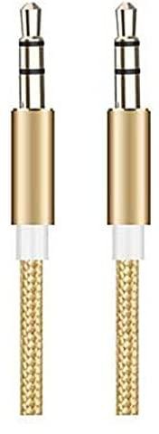 INET Aux Cable, 3.5mm Stereo Audio Cable, Flexible Braided Male to Male Lead Auxiliary Jack to Jack Cable for Phone, Tablet, Speakers, Car Stereo, Headphones, MP3 Player, and More (6 FT Gold)