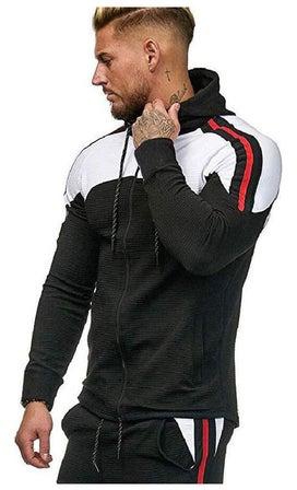 هودي رياضي كاجوال بأكمام طويلة وتصميم رقع مخطط وسحاب مناسب لفصل الخريف والشتاء أسود
