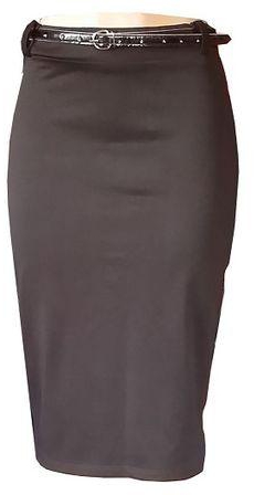 WESTLYCROWN Chocolate Dark Brown Bodycon Corporate Midi Skirt WIth Belt