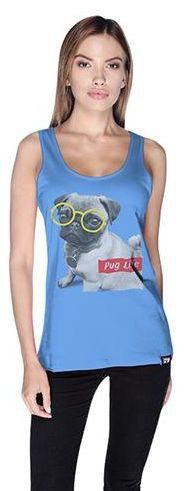 Creo Cute With Glasses Puppies Scoop Neck Tank Top For Women - L, Blue