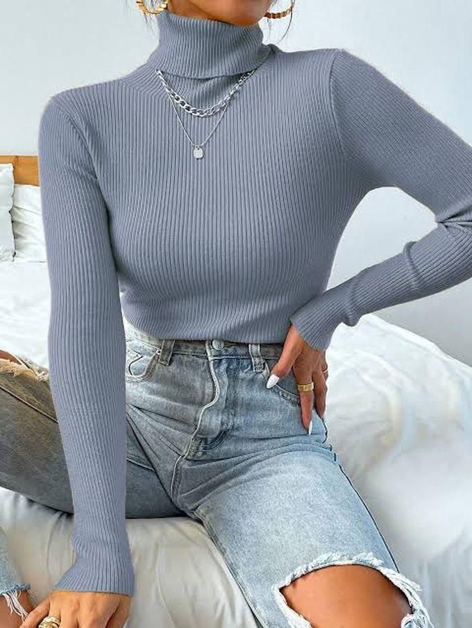 High Neck Women's Pullovers Grey