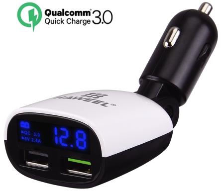Dual USB Ports LED Display 3.4A QC 3.0 Quick Car Charger (Black/White)