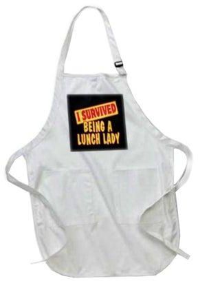 مريلة بنمط يحمل عبارة "I Survived Being A Lunch Lady" ومزودة بجيوب أبيض