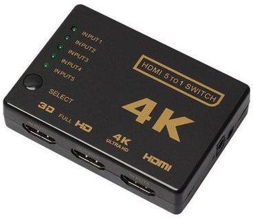 علبة سويتش ذكي HDMI 1× 5، يدعم نظام Hdcp 1080، و مزود بعدد 5 منافذ إدخال و 1 إخراج، وهو محول تلقائي صوت/ فيديو و بدقة عالية 4K، و متوافق كذلك مع دقة 4K فائقة الوضوح. يناسب أجهزة ماك، و إكس بوكس، و الكومبيوتر الشخصي، وأجهزة التلفزيون. أسود