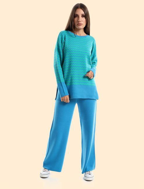 Menta By Coctail Zigzag Pullover + Pants Set WL - Light-blue*Pink