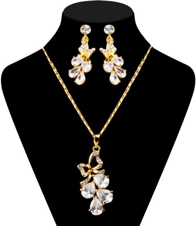 16K Gold Plated CZ Zircon Simulated Diamond Jewelry Set with Necklace/Earrings