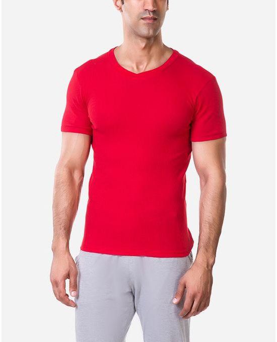 Solo V-Neck Short Sleeves Undershirt - Red