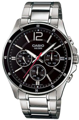 ساعة كاسيو MTP-1374D-1A سوداء للرجال بسوار من الستانلس ستيل