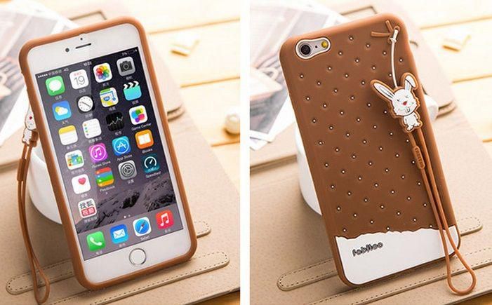 Fabitoo Cute Rabbit Silicon Cover Case With Screen Protector For iPhone 6 Plus /Brwon