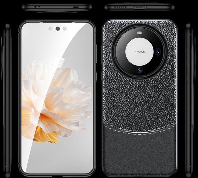 For Huawei Mate 60 Pro , Litchi Carbon Fiber Case - Anti-Shock - Black