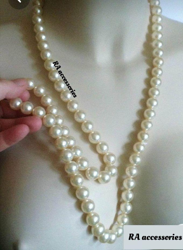 RA accessories Women Elegant Necklace Of Off White Pearls - Long