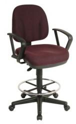 Drafting Chair, Adjustable Height, With Arms, Fabric, Burgundy - TAIWAN