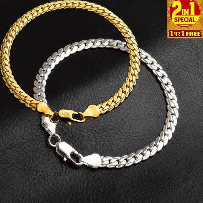 2 In 1 Silver & Gold-Plated Accessories Chain Bracelet Set