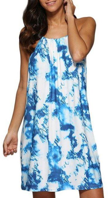 Fashion Ombre Printed Mini Dress - Blue