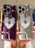 iPhone 14 Pro Case Cute Love Heart Design for Girls Women,Luxury Aesthetic Plating Glitter Soft Silicone Girly Phone Case,Transparent Hollow DIY Back Bling Cover for iPhone 14 Pro - Purple