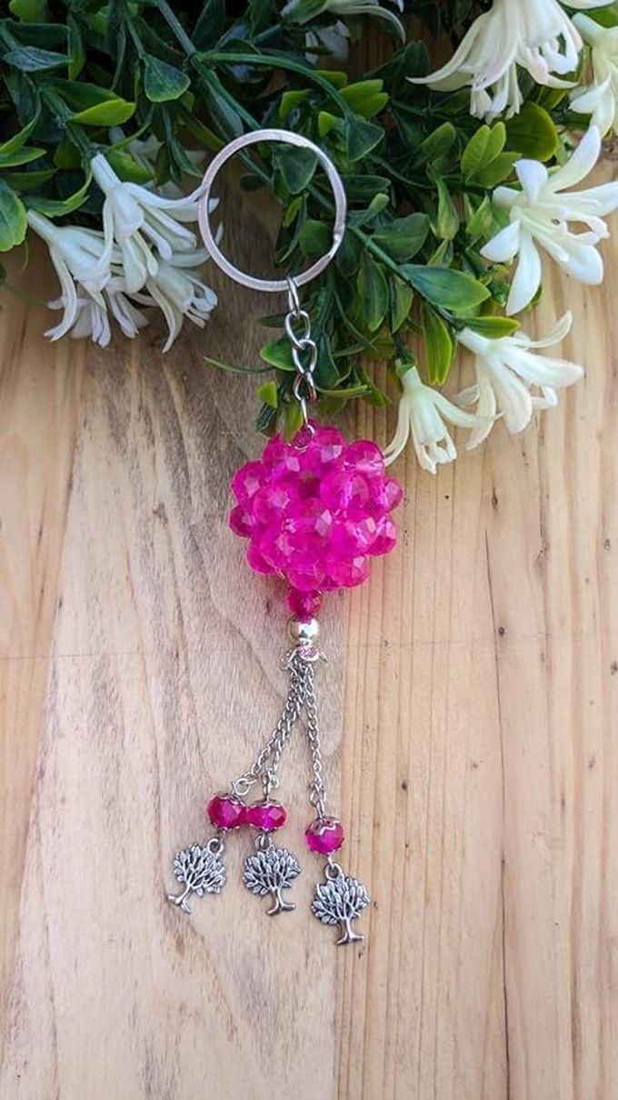 An Elegant Keychain Made Of Crystal And Silver Pendants (PInk)