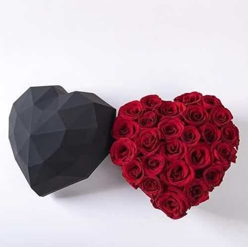 Red Dot Gift Diamond Heart Shape Flower Box Valentine&#39;S Day Love Acrylic Flower Box Preserved Flower Gift Box Rose Flower Gift Box (Full Black ( Not Transparent))