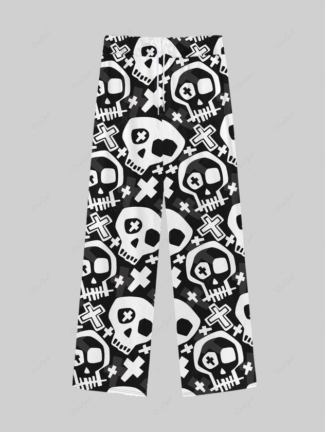 Gothic Skulls Cross Print Drawstring Wide Leg Sweatpants For Men - 8xl