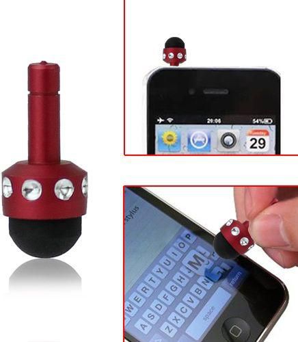 Red Smallest 3.5mm Plug Shiny Diamond Studded Style Soft Touch Stylus Pen for Samsung Galaxy Core, S4, S4 Mini, Mega, S4 Active