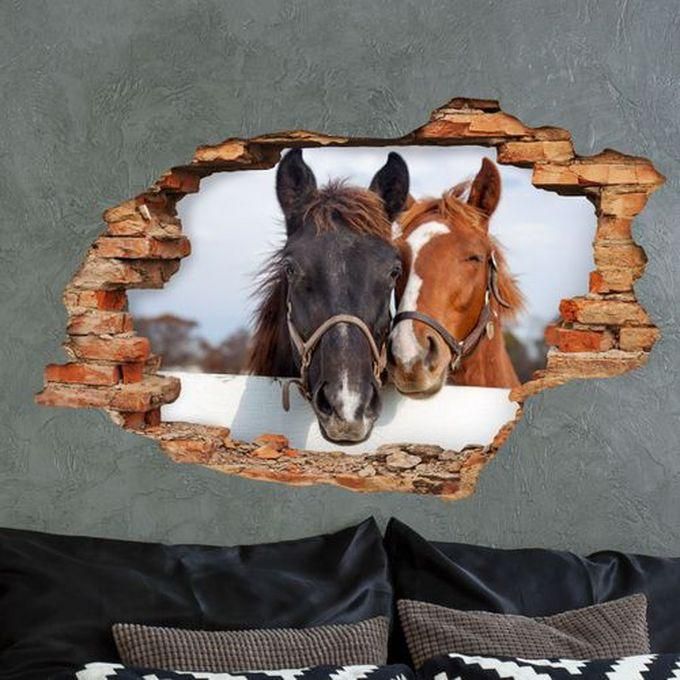 3D Design Of Two Horses In Love Wall Sticker