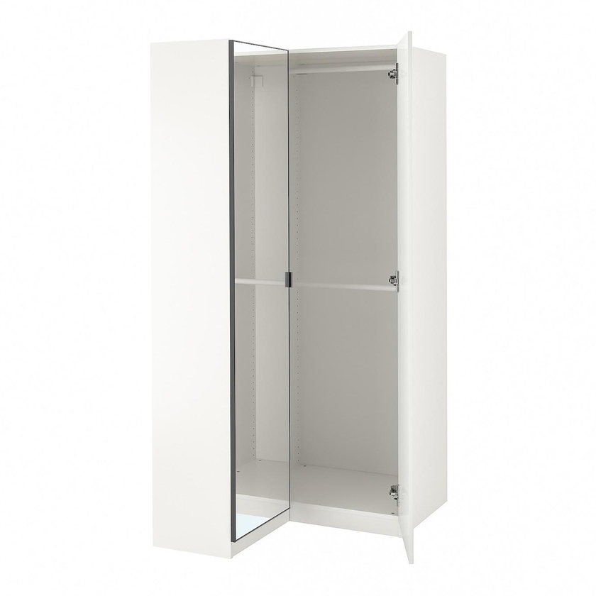 PAX / FARDAL/ÅHEIM Corner wardrobe - high-gloss white/mirror glass 110/88x201 cm