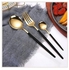 Golden Forks And Spoons Set With Black Stainless Steel Handle - 24 Pcs