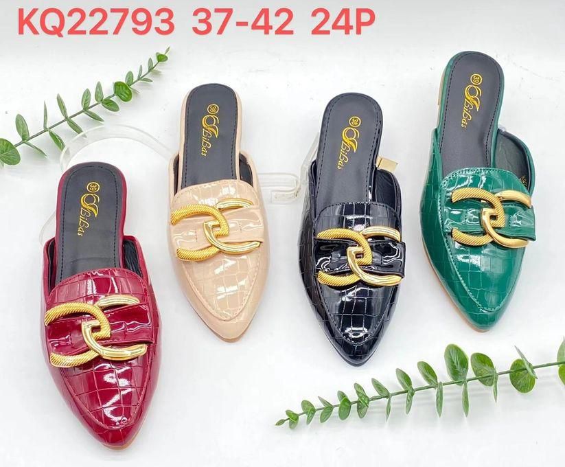 Fashion Beautiful CC-Golden Sparkle Slides Mules Ladies Flat Shoes