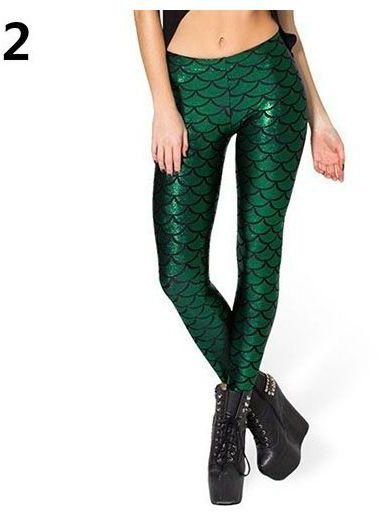Bluelans Women's Fashion Simulation Mermaid Fish Scale Skinny Pants Stretch Slim Leggings-Green