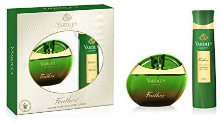 Yardley London Feather perfume Gift pack for sophisticated women, Lilac, white lily, rose and violet fragrance EDP Perfume 100ml  + Body Spray 150ml