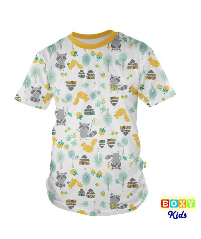 Boxy Kids Premium Cotton Graphic Tee - 4 Sizes (Yellow/Woodlands)