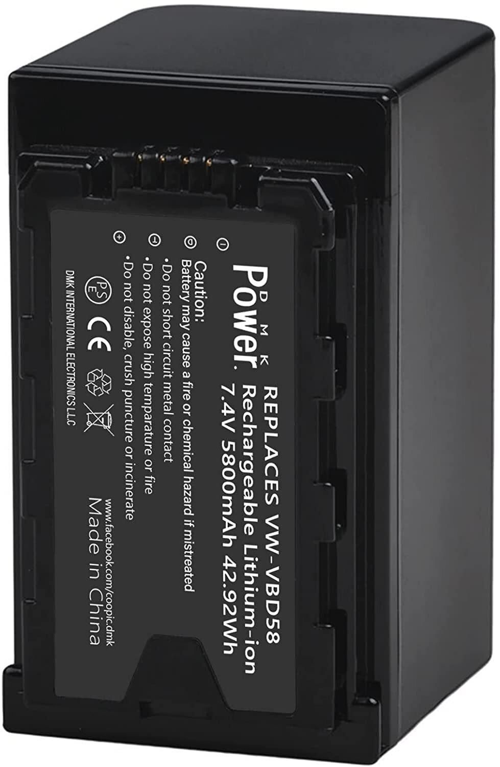DMK Power VW-VBD58 (5800mAh) Battery Compatible with Panasonic AG-VBR59, BGH1, HC-X1, HC-X1500, HC-X2000, AG-CX10, AG-CX350, AG-UX180, AG-AC30, AG-UX90, AG-DVX200, HC-MDH3E, AJ-PX270, Camcorders