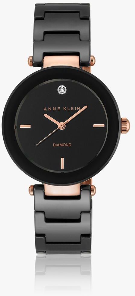 Black and Rose Gold Diamond Encrusted Analog Watch