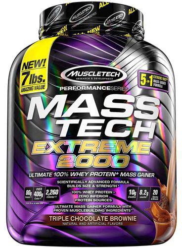 MuscleTech Mass Tech Extreme Mass Gainer Whey Protein Powder, Build Muscle Size & Strength With High-Density Clean Calories, Chocolate, 7lbs (3.2kg)