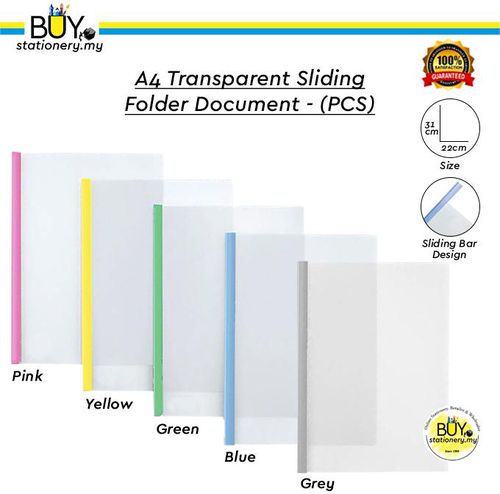 Buystationery A4 Transparent Sliding Folder Document - PCS (5 Colors)