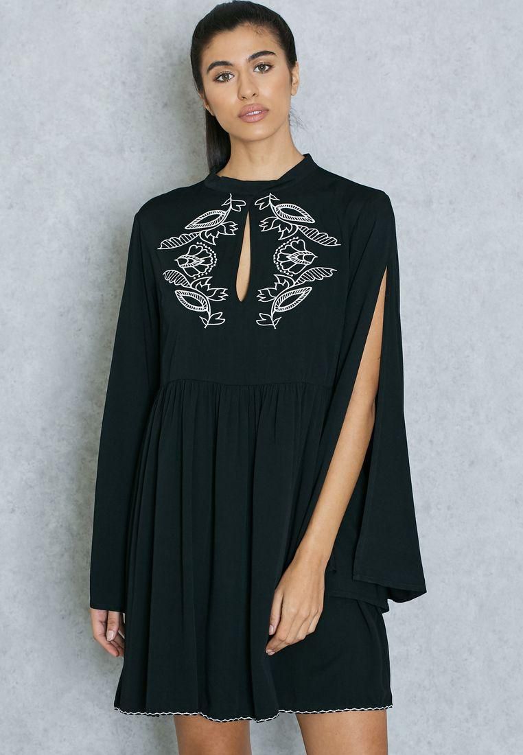 Embroidered Open Sleeve Dress