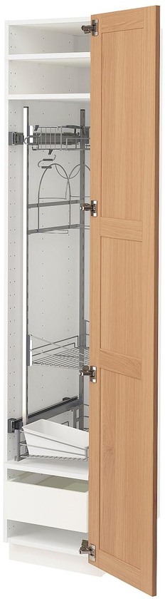 METOD / MAXIMERA High cabinet with cleaning interior - white/Vedhamn oak 40x60x200 cm