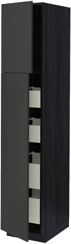 METOD / MAXIMERA خزانة عالية مع بابين/4 أدراج - أسود/Nickebo فحمي مطفي ‎40x60x200 سم‏