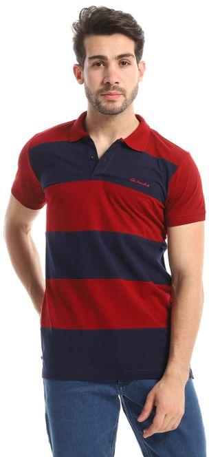 Ted Marchel Color Blocks Classic Neck Polo Shirt - Navy Blue & Burgundy