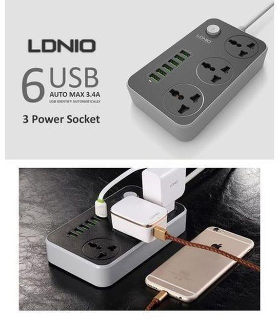 3 Power Sockets 6 USB Ports Power Strip Extension Socket