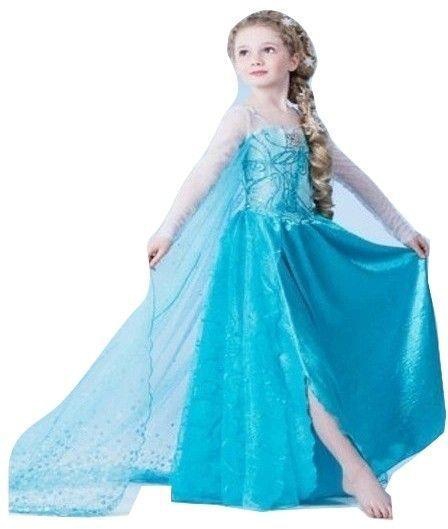 Blue Girl Kids Frozen Elsa Anna Costume Lace Club Cosplay Fancy Dress Long Size 3-4 Years